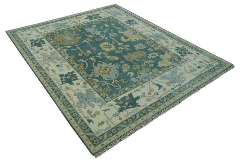 Antique Design Hand Knotted Teal and Ivory Oushak Multi Size wool area rug - The Rug Decor