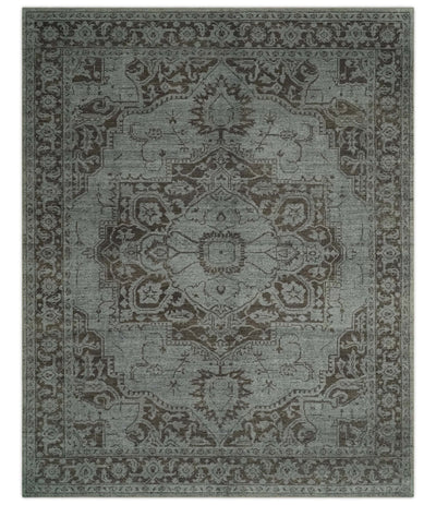 Antique Design Traditional Heriz Medallion Silver, Charcoal and Brown Hand Knotted 8x10 wool area Rug - The Rug Decor