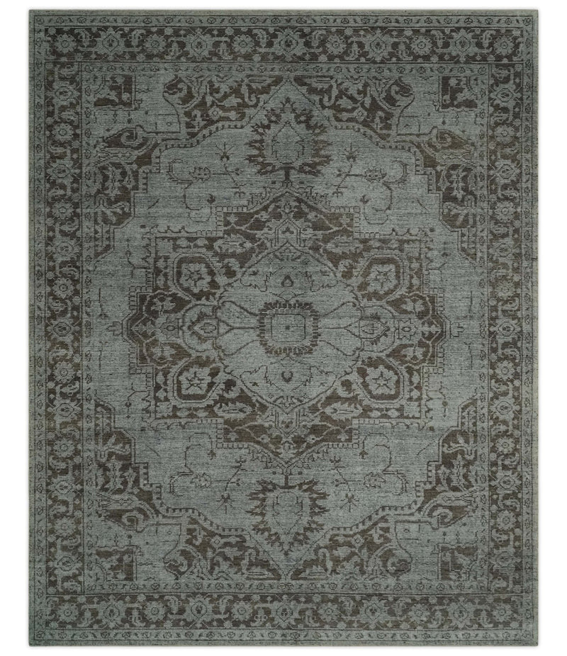 Antique Design Traditional Heriz Medallion Silver, Charcoal and Brown Hand Knotted 8x10 wool area Rug - The Rug Decor