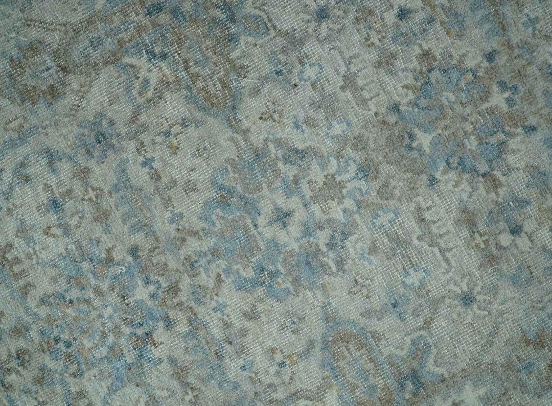 Antique Distress finish Silver, Teal and Brown Hand Knotted Traditional 8x10 wool Rug - The Rug Decor