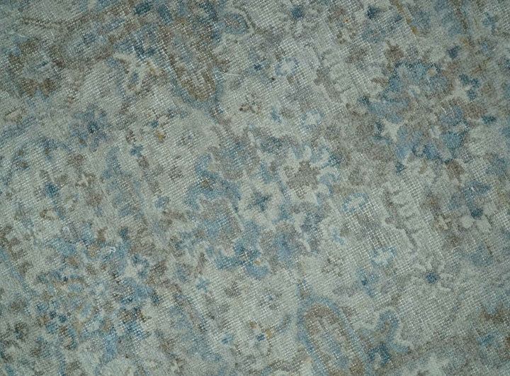 Antique Distress finish Silver, Teal and Brown Hand Knotted Traditional 8x10 wool Rug - The Rug Decor