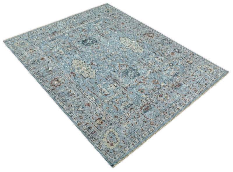 Antique Distressed finished Aqua, Beige and Brown Hand Knotted Low Pile Wool Area Rug - The Rug Decor