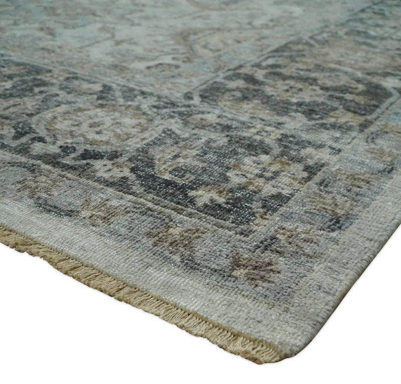 Antique Distressed finished Look Ivory, Charcoal and Beige Custom Made wool Area Rug - The Rug Decor