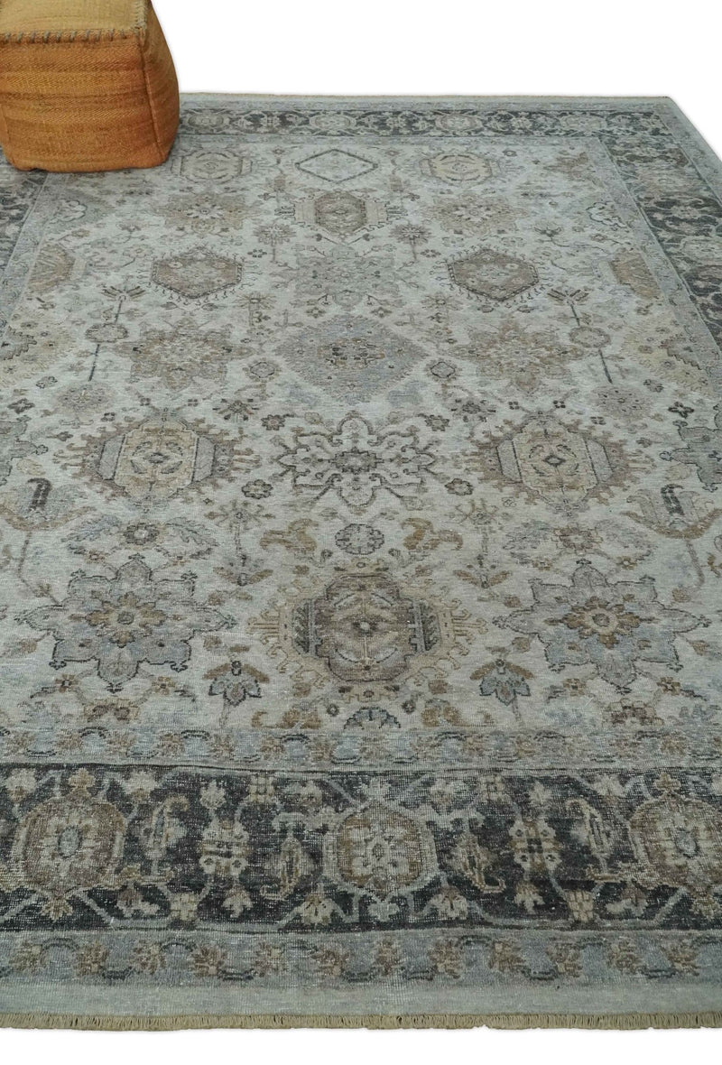 Antique Distressed finished Look Ivory, Charcoal and Beige Custom Made wool Area Rug - The Rug Decor