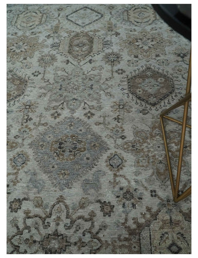 Antique Distressed finished Look Ivory, Charcoal and Beige Custom Made wool Area Rug - The Rug Decor