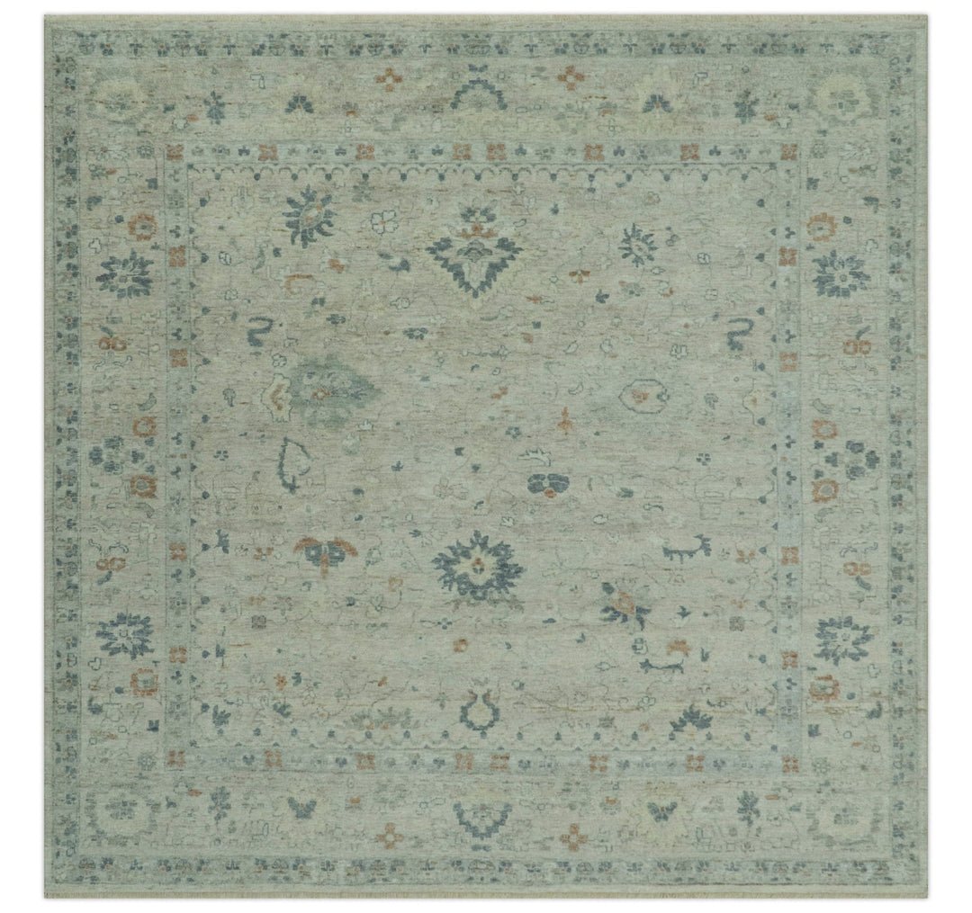 Antique Distressed look Beige and Charcoal Low Pile Multi Size Oushak wool Area Rug - The Rug Decor
