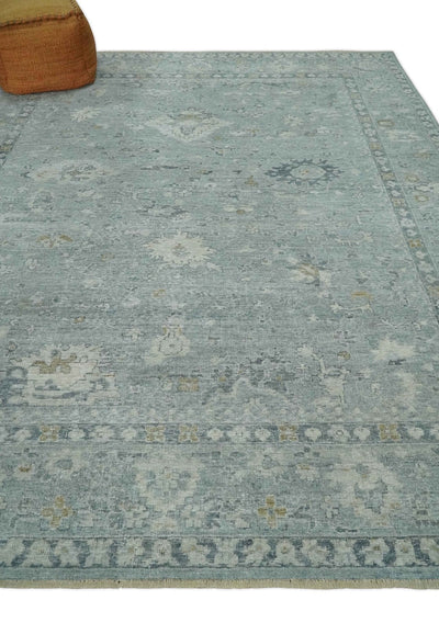 Antique Distressed Look Gray and Silver Low Pile Multi Size Oushak wool Area Rug - The Rug Decor