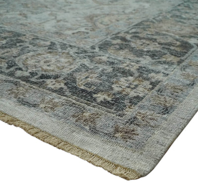 Antique Distressed style Ivory, Charcoal and Beige Low Pile 8x10 wool Area Rug - The Rug Decor