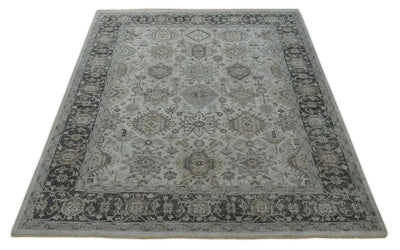 Antique Distressed style Ivory, Charcoal and Beige Low Pile 8x10 wool Area Rug - The Rug Decor