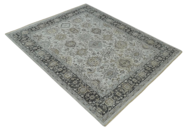 Antique Distressed style Ivory, Charcoal and Beige Low Pile 8x10 wool Area Rug - The Rug Decor