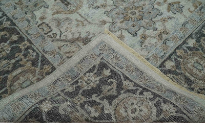 Antique Distressed style Ivory, Charcoal and Beige Low Pile 8x10 wool Area Rug - The Rug Decor