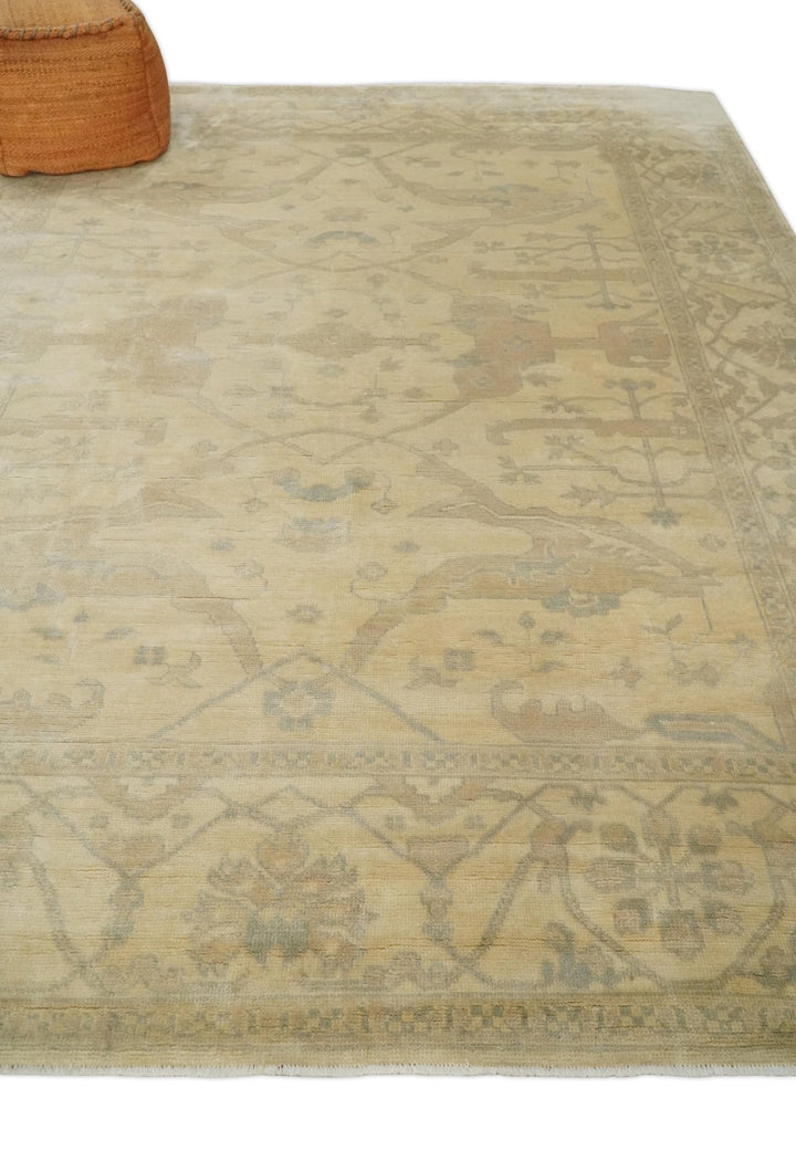 Antique Finish Hand Knotted 8x10 Beige and Brown Traditional Oushak Area Rug - The Rug Decor