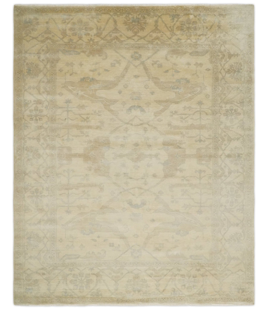 Antique Finish Hand Knotted 8x10 Beige and Brown Traditional Oushak Area Rug - The Rug Decor