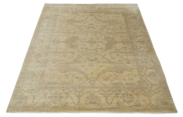 Antique Finish Hand Knotted 8x10 Beige and Brown Traditional Oushak Area Rug - The Rug Decor