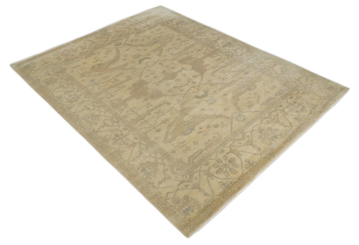 Antique Finish Hand Knotted 8x10 Beige and Brown Traditional Oushak Area Rug - The Rug Decor
