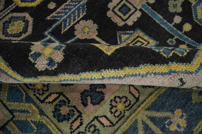 Antique Floral Black, Blue, Peach and Mustard Traditional Heriz 9x12 wool Area Rug - The Rug Decor