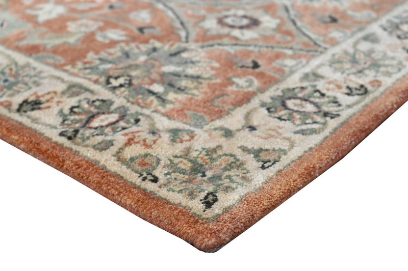 Antique Floral Dark Peach, Charcoal, Gray and Beige Hand Tufted Traditional Oriental Oushak 2.6x10 wool Area Rug - The Rug Decor