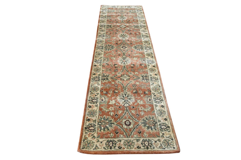 Antique Floral Dark Peach, Charcoal, Gray and Beige Hand Tufted Traditional Oriental Oushak 2.6x10 wool Area Rug - The Rug Decor