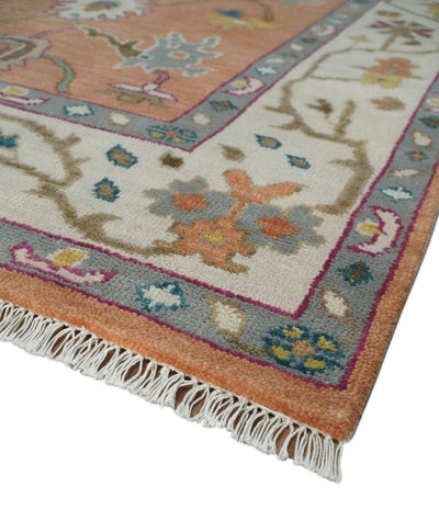 Antique Floral Peach and Ivory Hand knotted Traditional Oushak 8x10 wool Area Rug - The Rug Decor