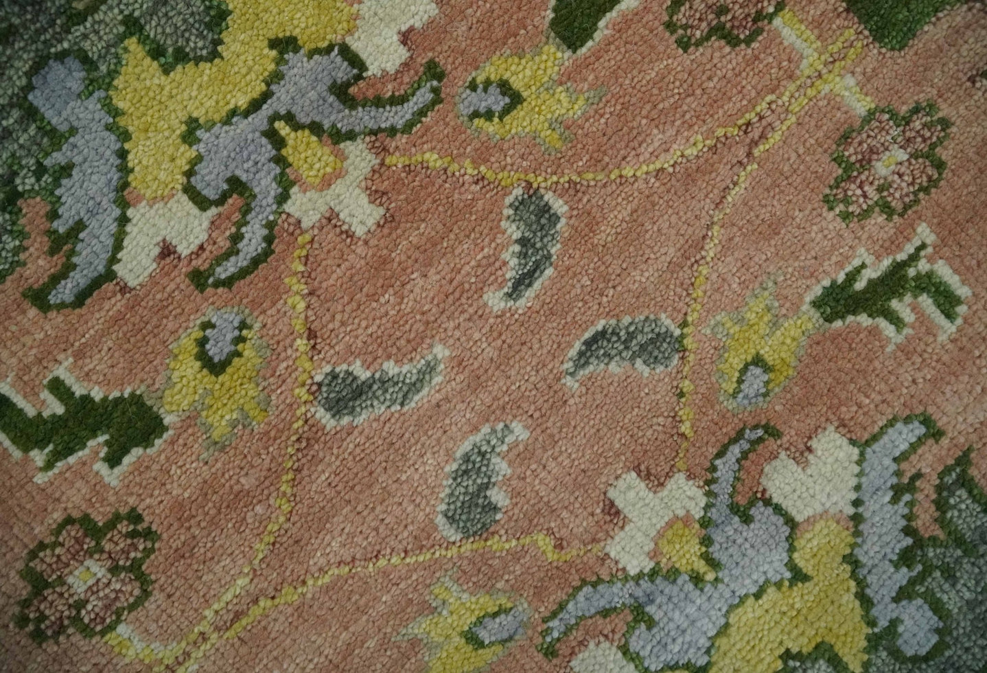 Antique Floral Peach, Green, Mustard and Ivory Hand Knotted 9x12 wool area Rug - The Rug Decor