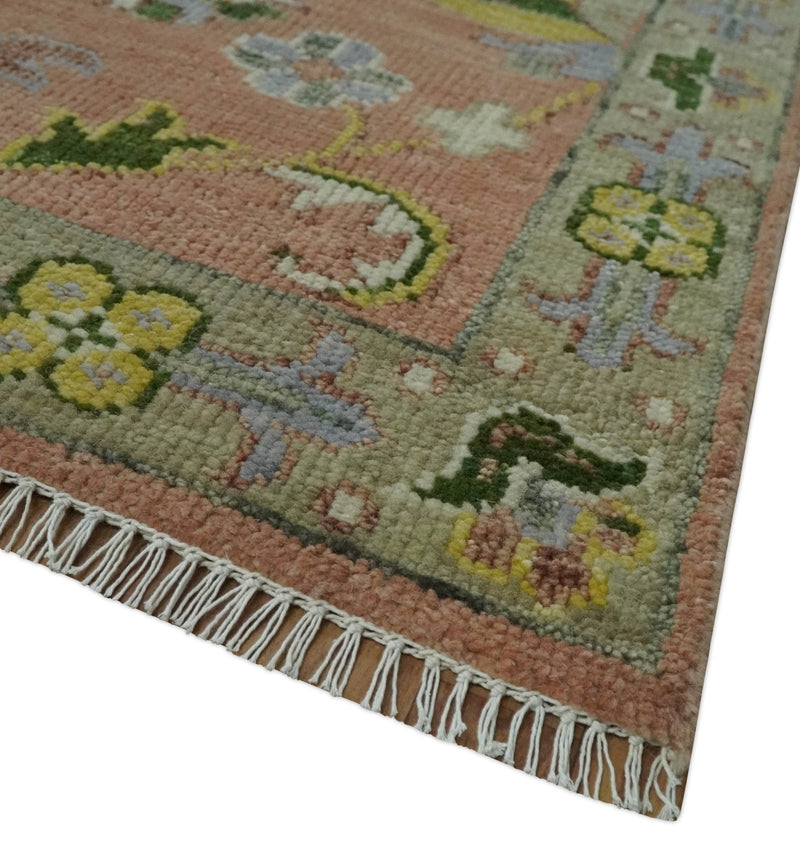 Antique Floral Peach, Green, Mustard and Ivory Hand Knotted 9x12 wool area Rug - The Rug Decor