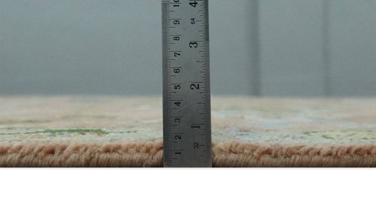 Antique Floral Peach, Green, Mustard and Ivory Hand Knotted 9x12 wool area Rug - The Rug Decor