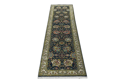 Antique Floral Premium look Black, Olive and Brown Traditional Oushak 2x10 Wool Area Rug - The Rug Decor