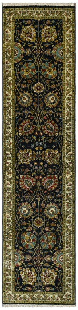 Antique Floral Premium look Black, Olive and Brown Traditional Oushak 2x10 Wool Area Rug - The Rug Decor