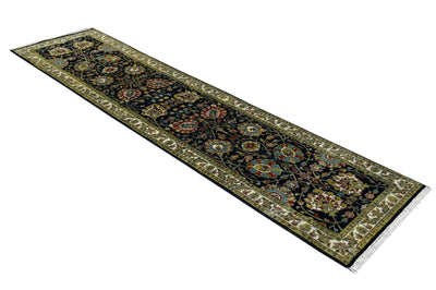 Antique Floral Premium look Black, Olive and Brown Traditional Oushak 2x10 Wool Area Rug - The Rug Decor