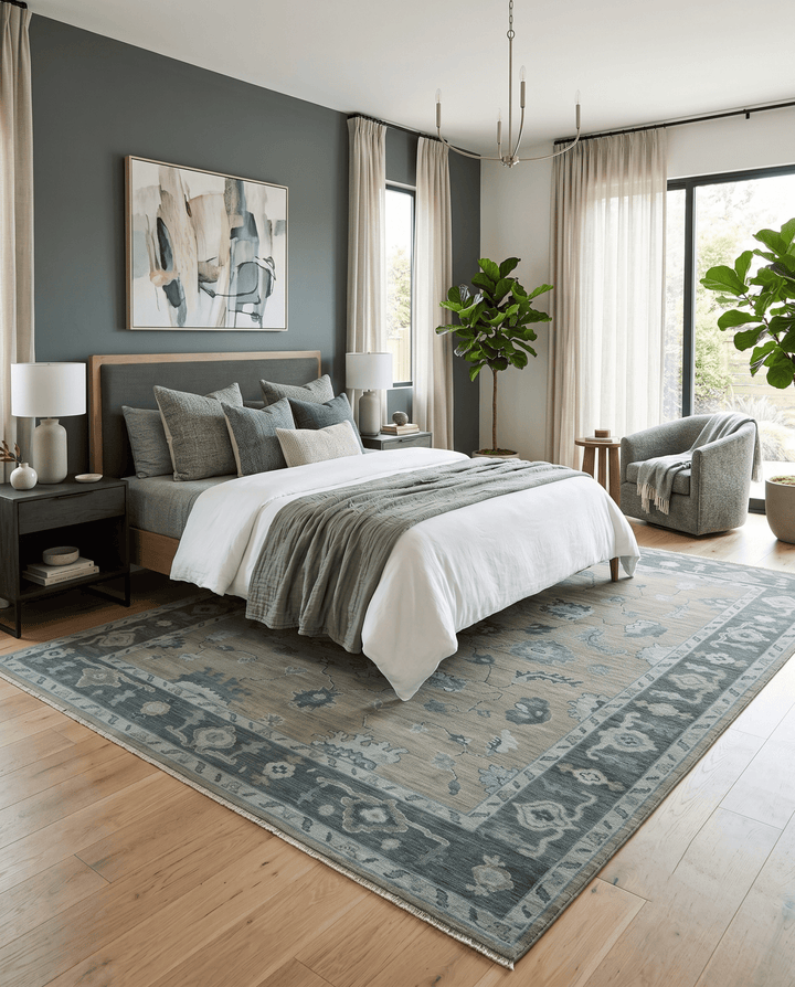 Antique Hand Knotted Beige, Charcoal and Silver Traditional Oushak wool Area Rug - The Rug Decor