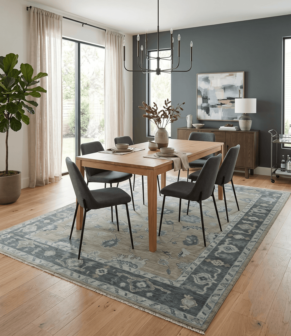 Antique Hand Knotted Beige, Charcoal and Silver Traditional Oushak wool Area Rug - The Rug Decor