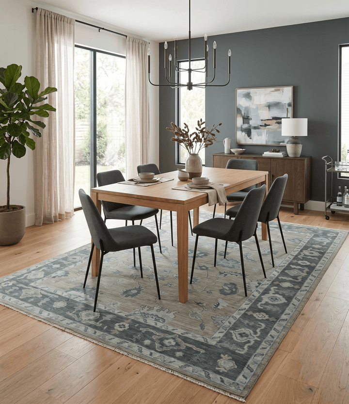 Antique Hand Knotted Beige, Charcoal and Silver Traditional Oushak wool Area Rug - The Rug Decor