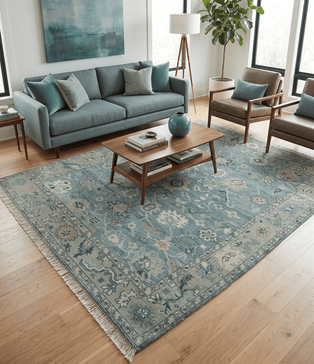 Antique Hand Knotted Gray and Beige Traditional Oushak Wool Area Rug - The Rug Decor