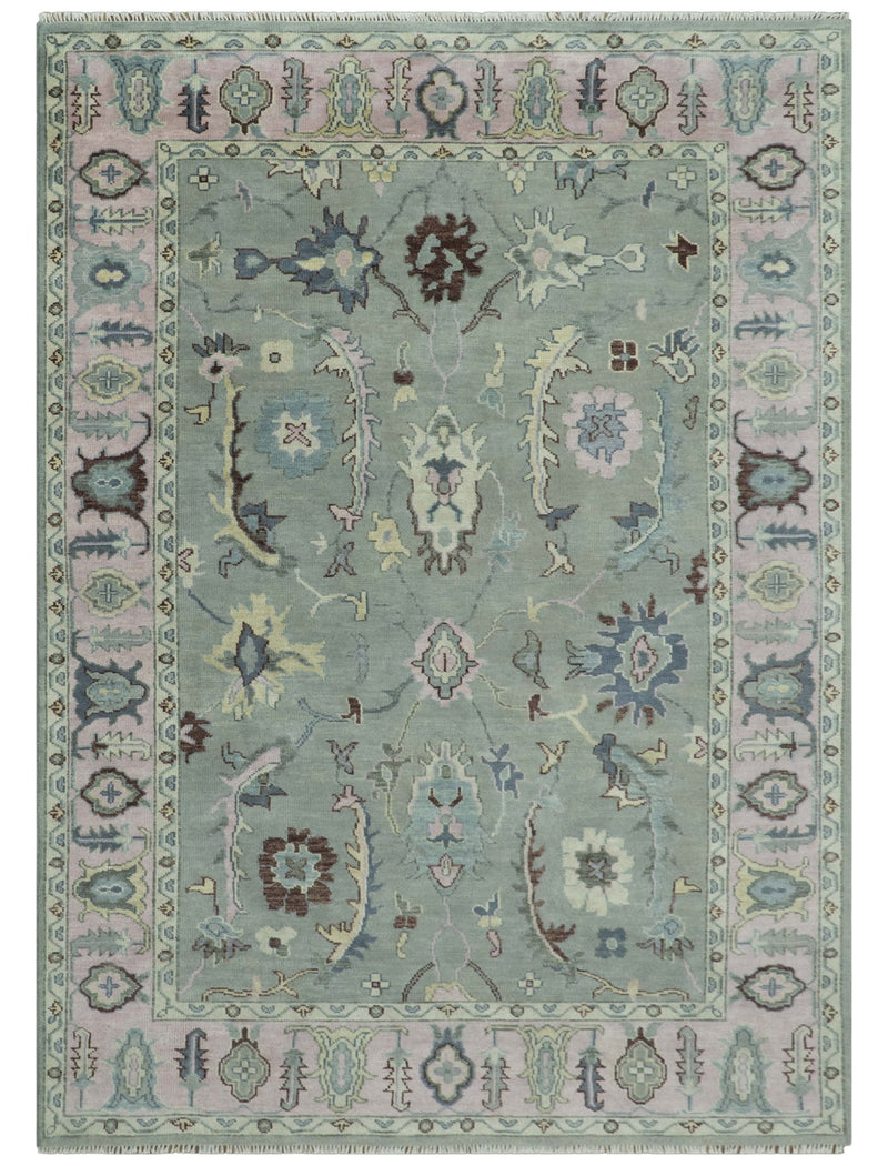 Antique Hand Knotted Green and Pink Traditional Oushak Multi Size Wool Area Rug - The Rug Decor