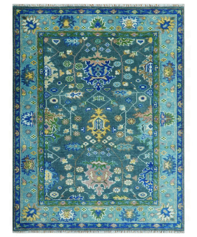 Antique Hand Knotted Green Moss and Blue Traditional Turkish Vintage Oushak Custom Made Wool Area Rug - The Rug Decor