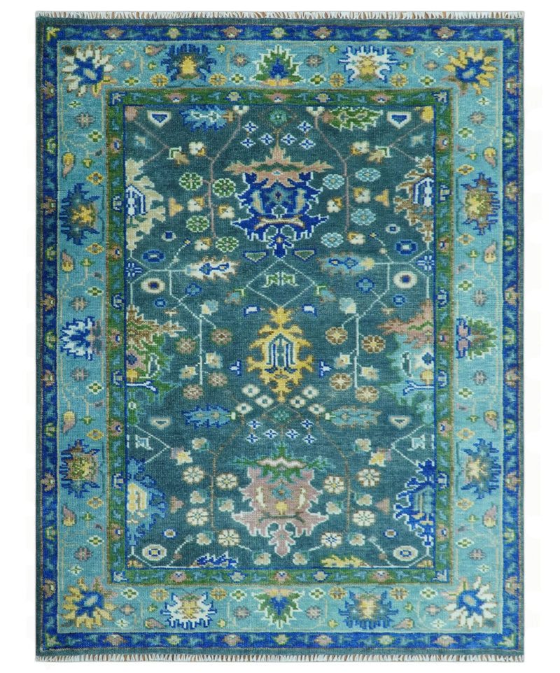 Antique Hand Knotted Green Moss and Blue Traditional Turkish Vintage Oushak Custom Made Wool Area Rug - The Rug Decor