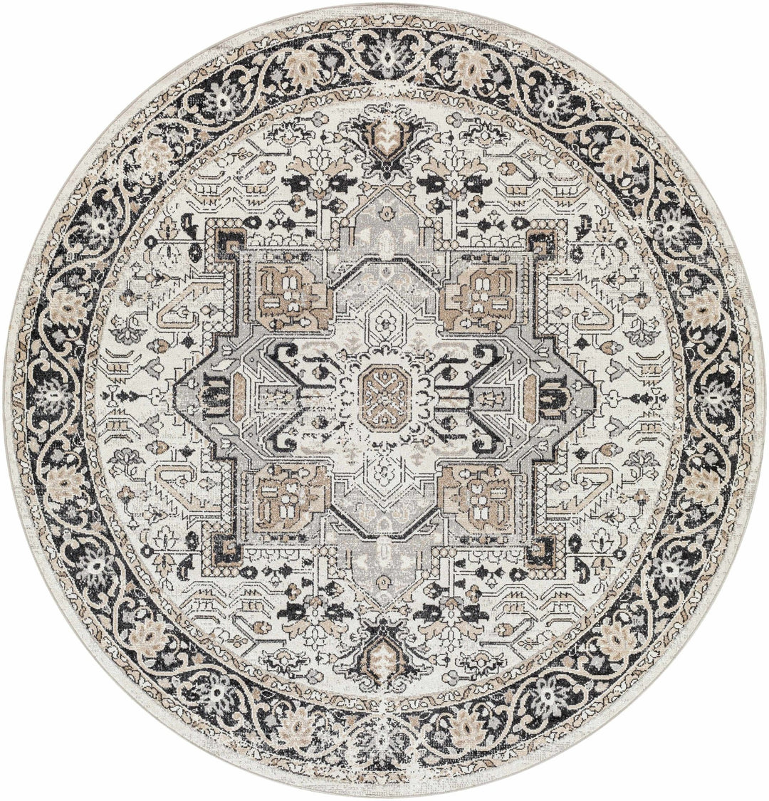 Antique Ivory, Beige and Charcoal Traditional Washable Turkish Design Area Rug - The Rug Decor