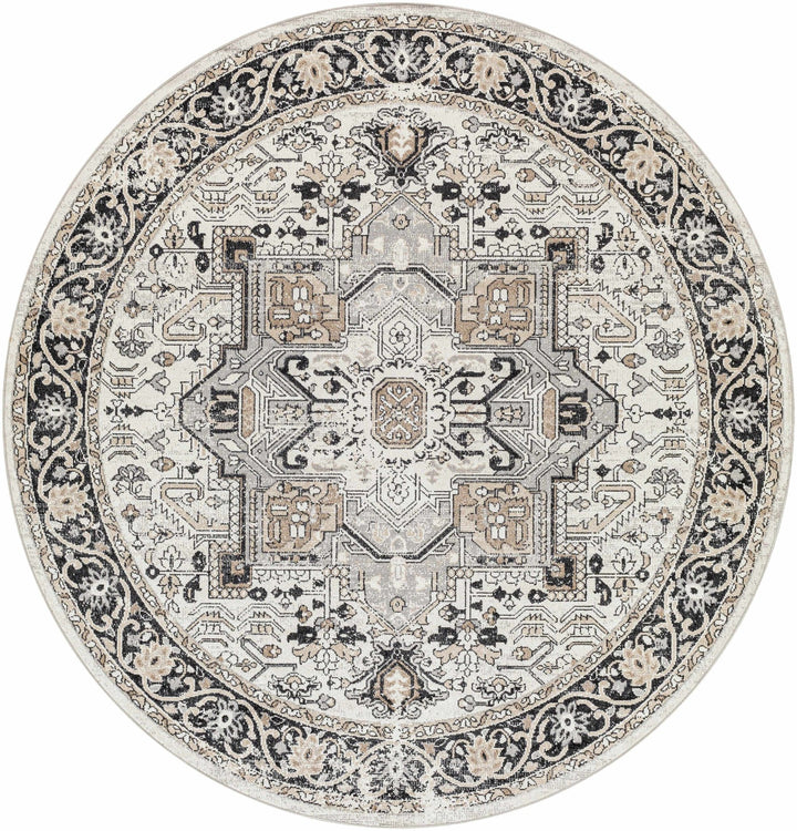 Antique Ivory, Beige and Charcoal Traditional Washable Turkish Design Area Rug - The Rug Decor
