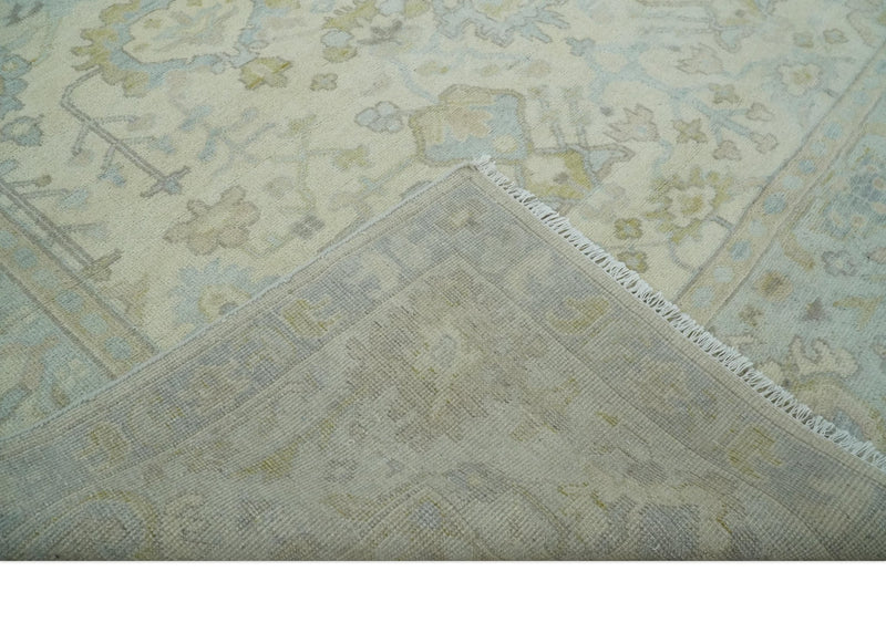 Antique look Beige and Gray Hand knotted Custom Made Oushak wool Area Rug - The Rug Decor