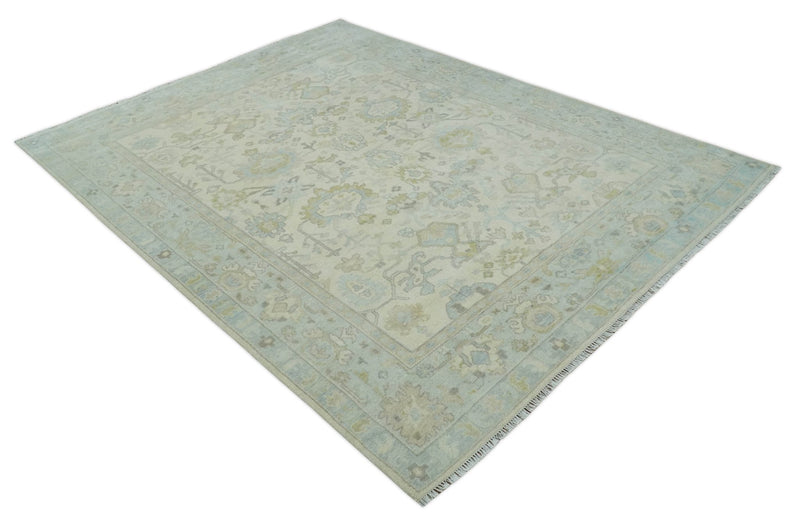 Antique look Beige and Gray Hand knotted Custom Made Oushak wool Area Rug - The Rug Decor