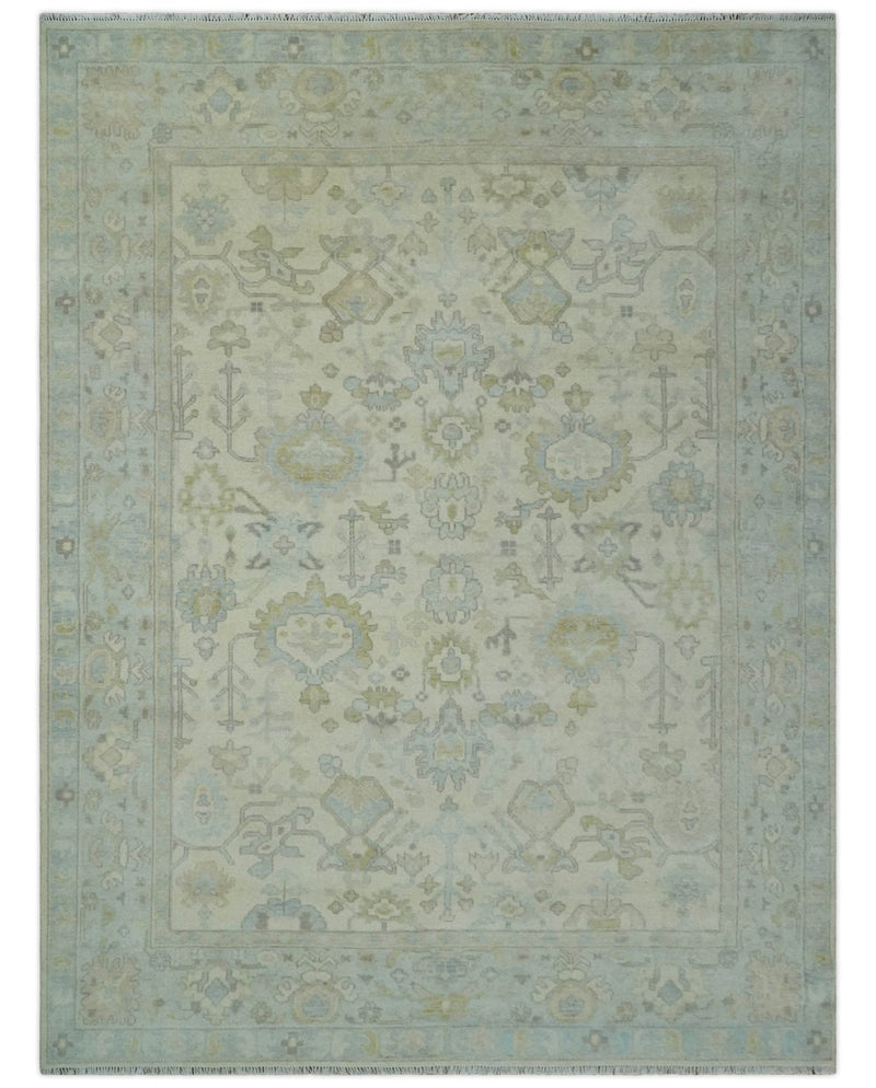 Antique look Beige and Gray Hand knotted Custom Made Oushak wool Area Rug - The Rug Decor