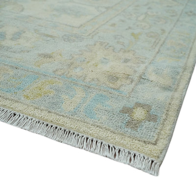 Antique look Beige and Gray Hand knotted Custom Made Oushak wool Area Rug - The Rug Decor