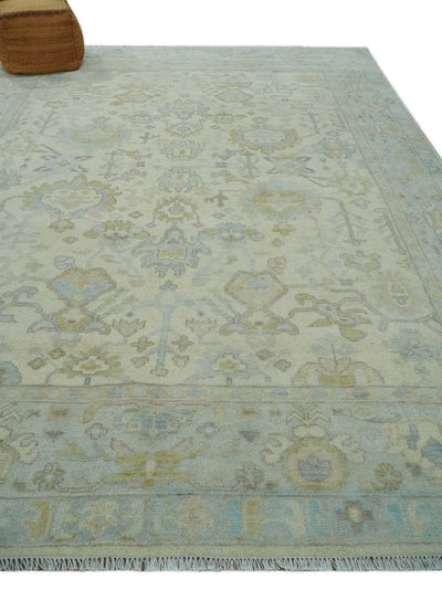 Antique look Beige and Gray Hand knotted Custom Made Oushak wool Area Rug - The Rug Decor