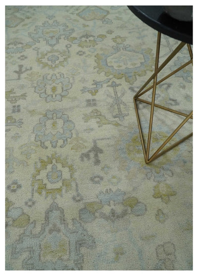 Antique look Beige and Gray Hand knotted Custom Made Oushak wool Area Rug - The Rug Decor