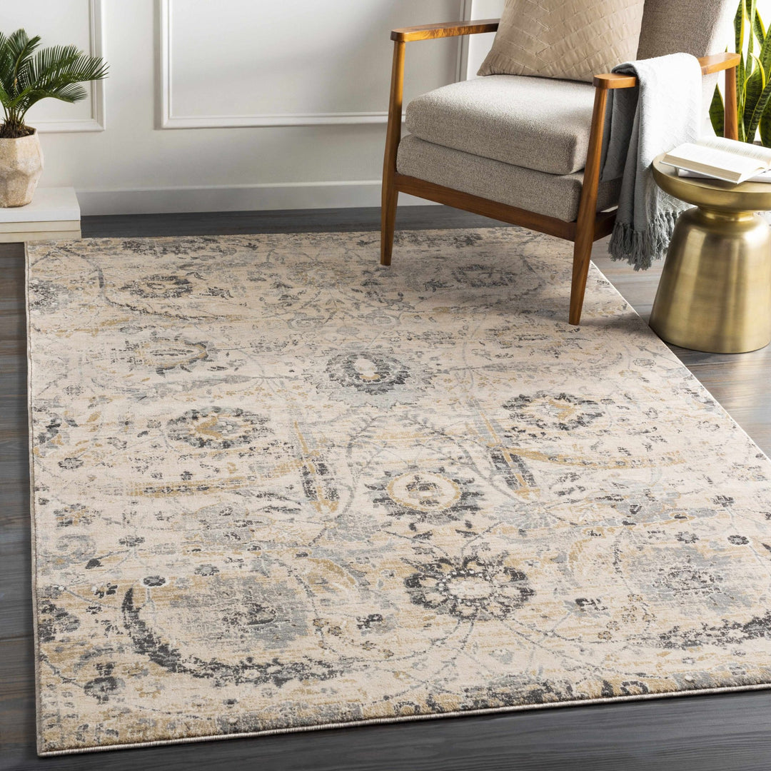 Antique look Beige, Gray and Charcoal Traditional Oriental Oushak rug - The Rug Decor