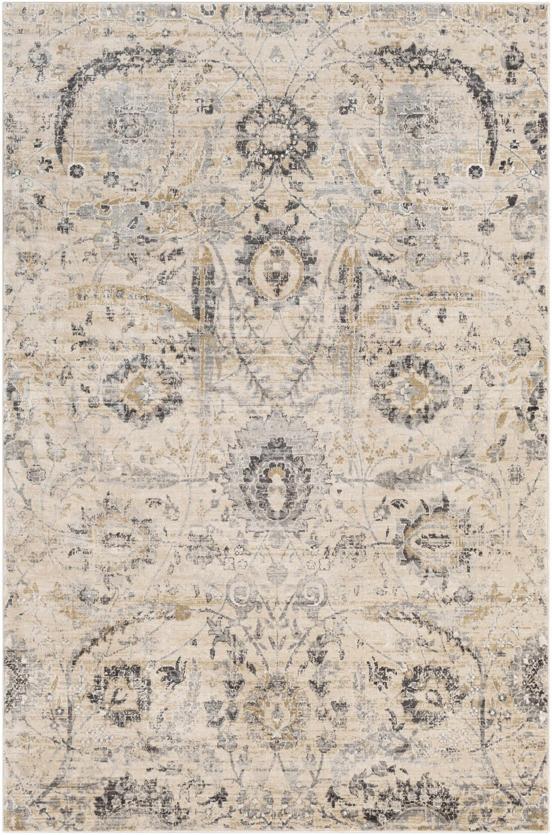 Antique look Beige, Gray and Charcoal Traditional Oriental Oushak rug - The Rug Decor