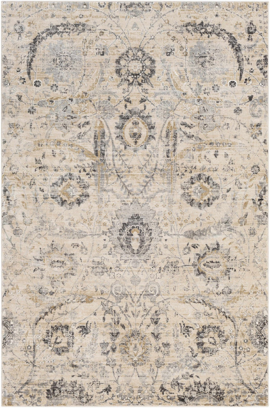 Antique look Beige, Gray and Charcoal Traditional Oriental Oushak rug - The Rug Decor