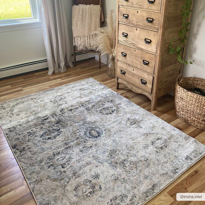 Antique look Beige, Gray and Charcoal Traditional Oriental Oushak rug - The Rug Decor