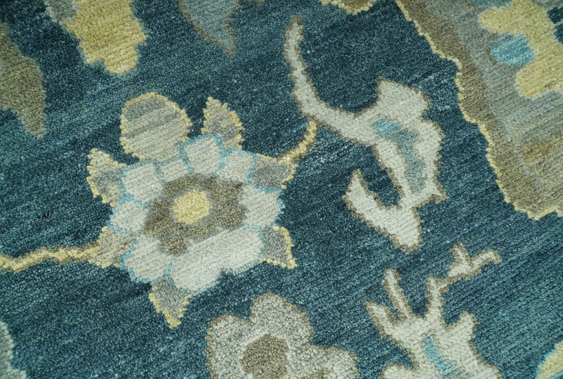 Antique look Blue, Ivory and Olive Hand Knotted Traditional Oushak wool rug - The Rug Decor