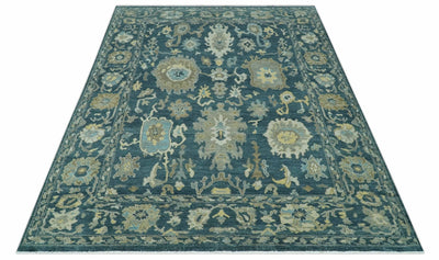 Antique look Blue, Ivory and Olive Hand Knotted Traditional Oushak wool rug - The Rug Decor